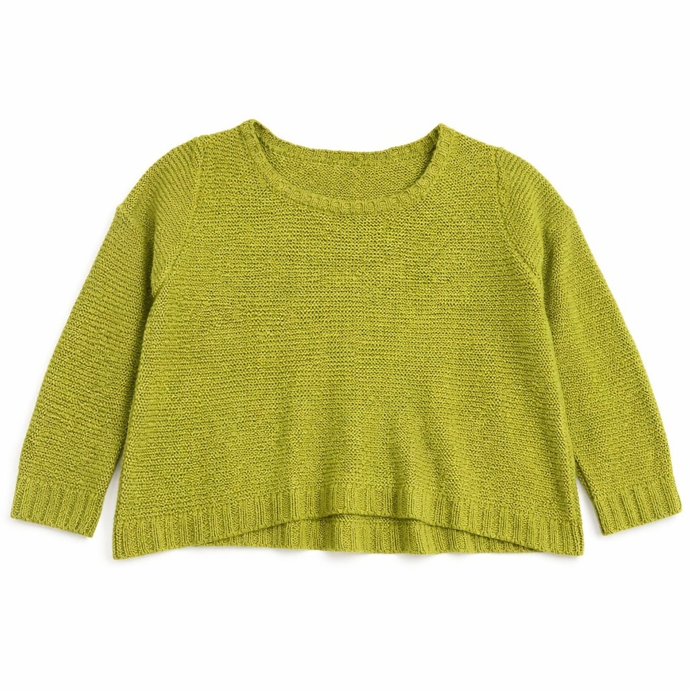 Eileen Fisher Large Green Linen Cotton Blend Knit Sweater Pullover Boxy L READ